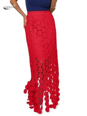 Women's Hollow Out Maxi Skirt Boho Fringe Hem Summer Long Skirt
